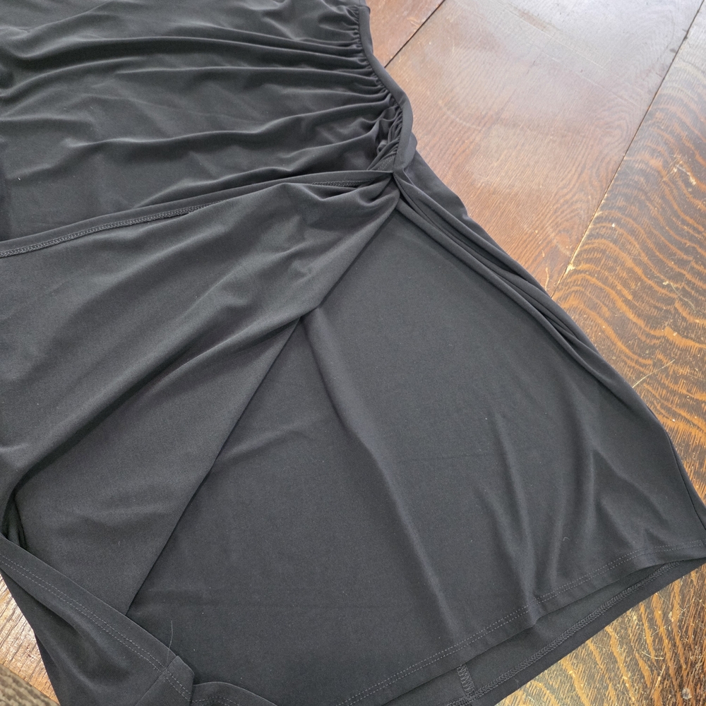 Lauren Ralph Lauren Black Sleeveless Ruched Faux-Wrap Midi Dress - Size 10 - Picture 11 of 12
